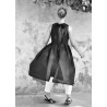 Long pleated bow dress, black openwork cotton