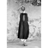 Long pleated bow dress, black openwork cotton