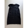 Flared dress, short sleeves, U neck, black linen