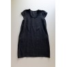 Flared dress, short sleeves, U neck, black linen