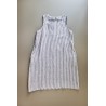 Flared dress, sleeveless, V neck, light stripes linen