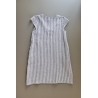 Flared dress, short sleeves, V neck, light stripes linen