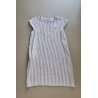 Flared dress, short sleeves, V neck, light stripes linen