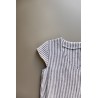 Flared dress, short sleeves, V neck, light stripes linen