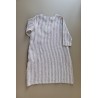 Flared dress, 3/4 sleeves, V neck, light stripes linen