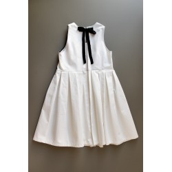 Pleated bow dress, white denim