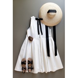 Pleated bow dress, white denim