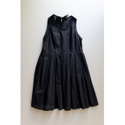 Pleated bow dress, black openwork cotton