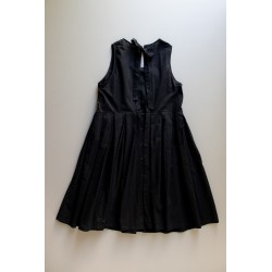 Pleated bow dress, black openwork cotton