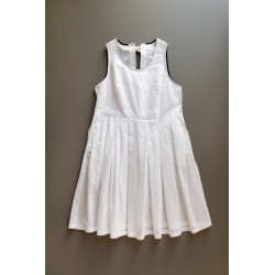 Pleated bow dress, white openwork cotton