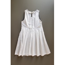 Pleated bow dress, white openwork cotton