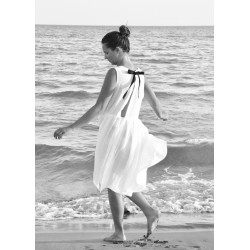 Pleated bow dress, white linen