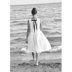 Pleated bow dress, white linen