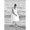 Pleated bow dress, white linen