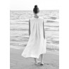 Sleeveless pleated shirt-dress, white linen