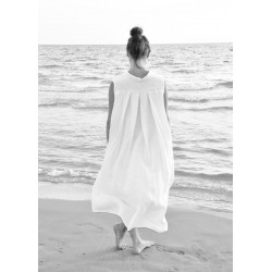 Sleeveless pleated shirt-dress, white linen