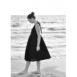 Strap dress, black linen