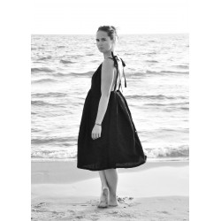 Strap dress, black linen