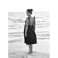 Strap dress, black linen