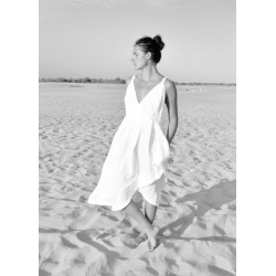 Long strap dress, white linen