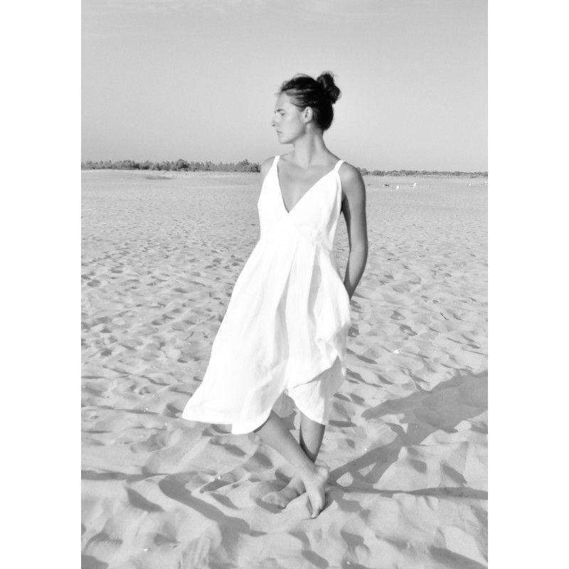 Long strap dress, white linen