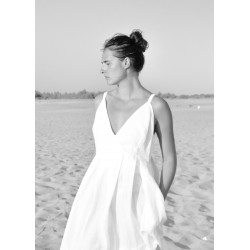 Long strap dress, white linen