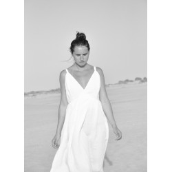 Long strap dress, white linen