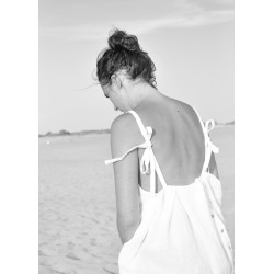 Long strap dress, white linen