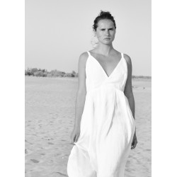 Long strap dress, white linen