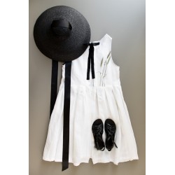 Pleated bow dress, white linen