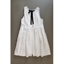 Pleated bow dress, white linen