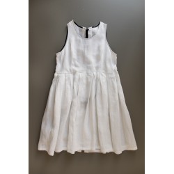 Pleated bow dress, white linen