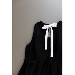 Pleated bow dress, black linen