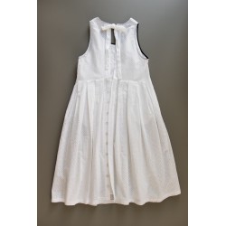 Long pleated bow dress, white openwork cotton