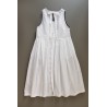 Long pleated bow dress, white openwork cotton