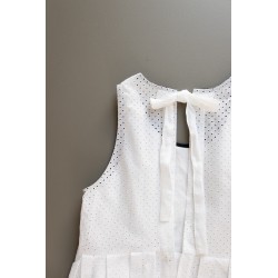 Long pleated bow dress, white openwork cotton