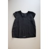 Short sleeves blouse U neck, black linen