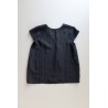 Short sleeves blouse U neck, black linen