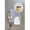 Short sleeves blouse, V neck, light stripes linen