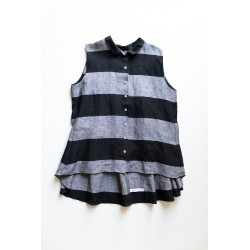 Sleeveless pleated shirt, black stripes linen