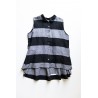 Sleeveless pleated shirt, black stripes linen