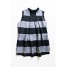 Sleeveless pleated shirt, black stripes linen