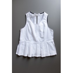 Pleated bow top, white openwork cotton