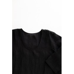 3/4 sleeves blouse U neck, black linen