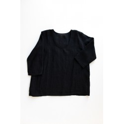 3/4 sleeves blouse U neck, black linen