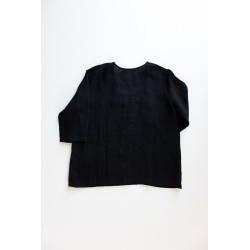 3/4 sleeves blouse U neck, black linen