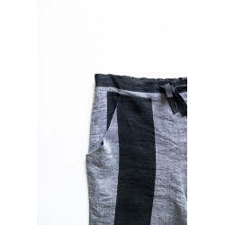 Pantalon à poches, lin rayures noires