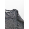 Flared dress, long sleeves, squared neck, grey linen