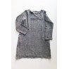 Flared dress, long sleeves, squared neck, grey linen