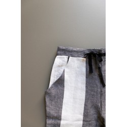 Pantalon à poches, lin rayures blanches